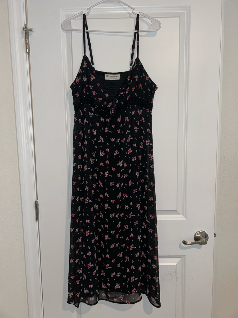 No Boundaries Black Maxi Slip Dress with Pink Floral Print